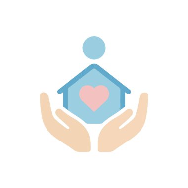 Beyaz arka planda izole edilmiş bir evde el ele tutuşan evde bakım hizmetleri.