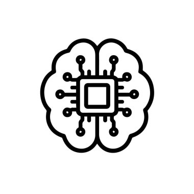 Beyaz arka planda izole edilmiş bilgisayar çipli yapay zeka beyni insan zekasının ve teknolojik gelişimin füzyonunu temsil ediyor.