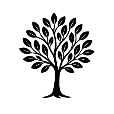 Illustration of a tree with leaves isolated on white background, showcasing its branches, trunk, and foliage in a simple yet elegant design