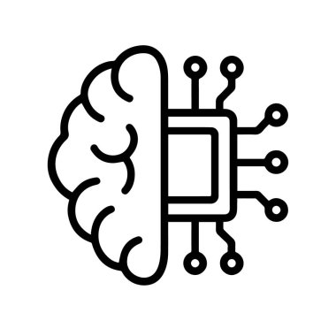Yapay zeka beyni ve çip simgesi beyaz arka planda izole edilmiş. Bu da insan zekasının ve teknolojik gelişimin birleşimini temsil ediyor.