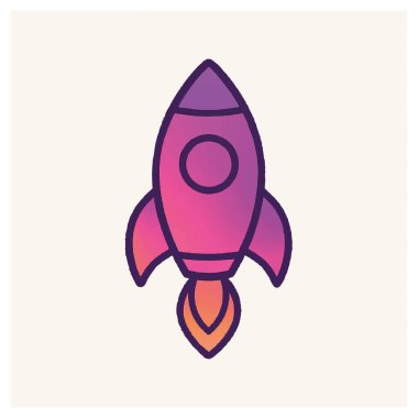 Beyaz arka planda izole edilmiş renkli bir roket gemisi tasviri