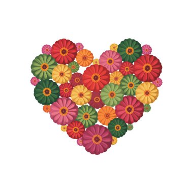 Kalp Zinnia Çiçek Buketi Renkli Çiçek Kümesi Şekilli Aşk