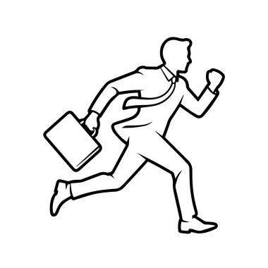 Beyaz arka planda izole edilmiş evrak çantasıyla koşan bir işadamı, profesyonel bir ortamda aciliyet ve kararlılığı simgeliyor.