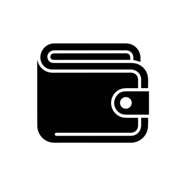 Beyaz arka planda izole cüzdan simgesi, para, kredi kartı ve kimlik belgeleri gibi kişisel eşyaları taşımak için kullanılan küçük, düz bir çanta