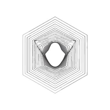 Merkezi soyut bir şekle sahip altıgen tünel derinlik ve perspektifle büyüleyici bir geometrik desen oluşturuyor.