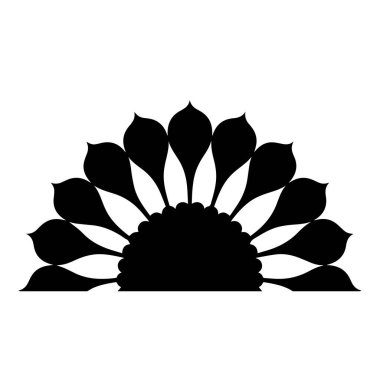 Beyaz arka planda siyah taç yaprakları olan yarım bir ayçiçeği, çeşitli yaratıcı uygulamalar için çarpıcı ve zarif bir çiçek tasarımı yaratır.