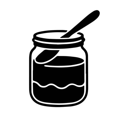 Reçelli ve kaşıklı kavanozun siyah beyaz çizimi