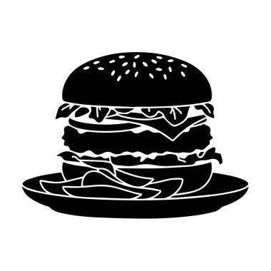 Tabağında marul, domates, peynir ve köfte olan bir hamburger tasviri