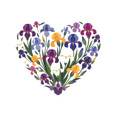İris Kalbi Çiçeği Mor Sarı Botanik Şablonu Çiçeği