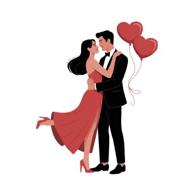 Sevgililer Günü 'nde aşk balonlarıyla kutlanan mutlu çift.