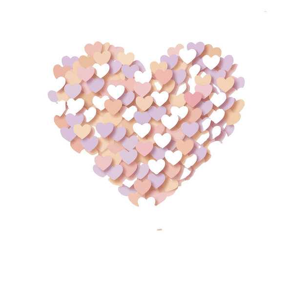 Pastel hearts in a heart shape on white background for love and romance