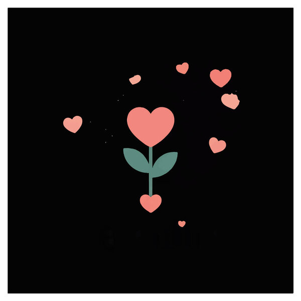 Heart shaped flower with floating hearts on black background