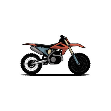 Engebeli arazide dinamik yarış pozisyonunda canlı turuncu arazi motosikleti