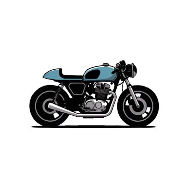 Pırıl pırıl mavi ve siyah dizaynlı klasik motosiklet.