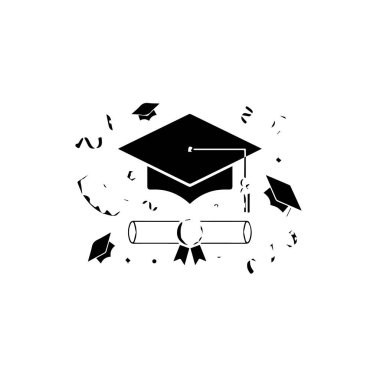 Mezuniyet şapkası ve diplomasıyla akademik başarıyı kutlayan bir konfeti