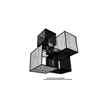 Birbirine bağlı küplerle modern mimari heykel