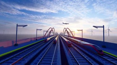 Yüksek hızlı tren denizi hızla geçiyor.