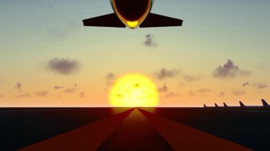 Sivil uçak güneşe doğru kalkıyor.