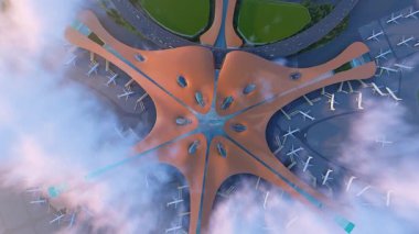 Pekin Daxing Uluslararası Havalimanı 3D animasyon hava fotoğrafçılığı