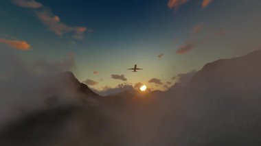 Dağların ve tepelerin üzerinden uçan uçak