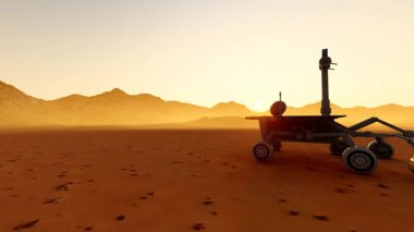 Mars gezgini Mars yüzeyini araştırır (3 boyutlu yazılım Lumion, yapay zeka olmayan)