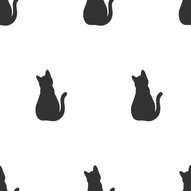 Beyaz arka planda siyah kedinin kusursuz desenli siluetinin gösterimi