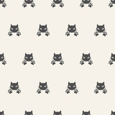 Aydınlık bir arka planda pençeleri olan kusursuz desenli kedi kafası tasviri