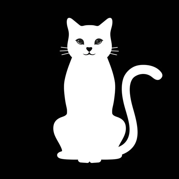 Illustration Silhouette White Cat Black Background — Stock Vector