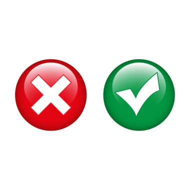Illustration of icon yes and no, cross and a tick in green and red circle clipart
