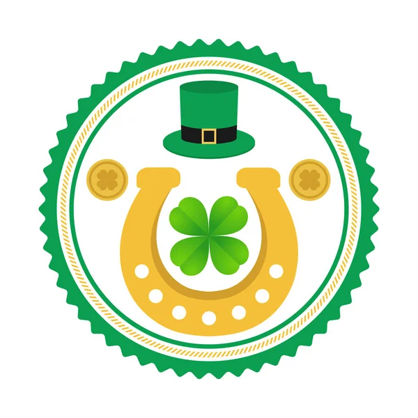 Happy Patrick Day Illustration Green Clover Leaf Horseshoe Hat Circle — стоковый вектор