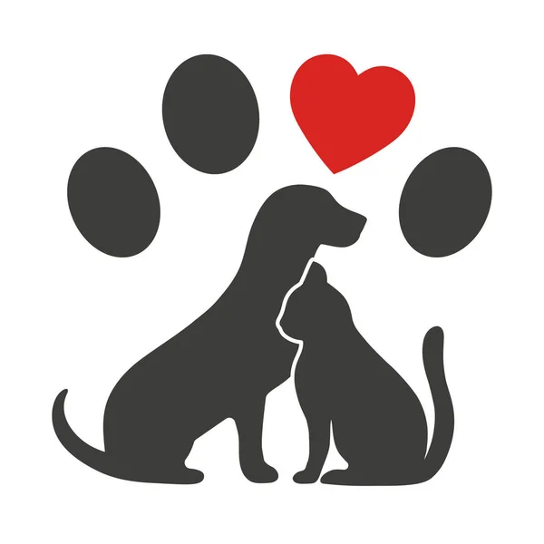 Σκύλος Και Γάτα Στο Παρασκήνιο Των Ποδιών Την Καρδιά — Διανυσματικό Αρχείο