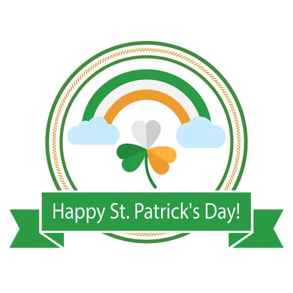 Illustratie Gelukkige Patrick Day Klaverblad Met Regenboog Spandoek Cirkel Witte — Stockvector