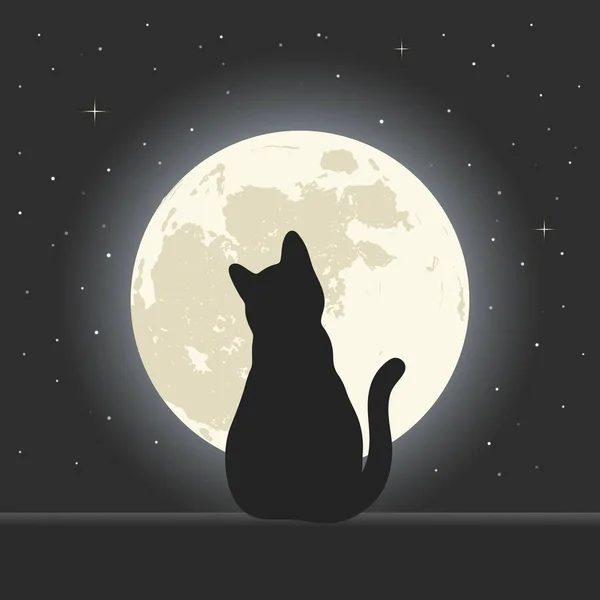 Illustration Cat Background Night Sky Stars Moon — Stock Vector