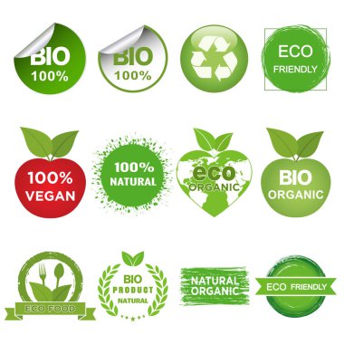 Beyaz arkaplanda Eko ve Organik Logo Çizimleri