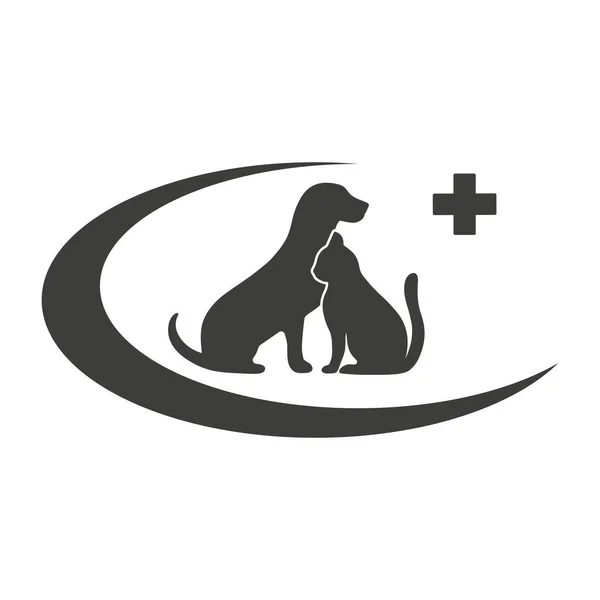 Illustrazione Logo Clinica Veterinaria Silhouette Cane Gatto Con Croce Medica — Vettoriale Stock