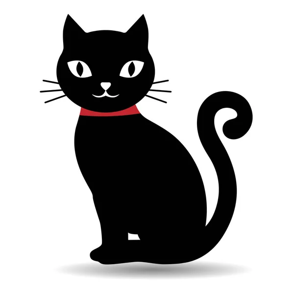 Απεικόνιση Ενός Χαριτωμένο Μαύρο Γατάκι Ένα Κόκκινο Γιακά Λευκό Φόντο — Διανυσματικό Αρχείο