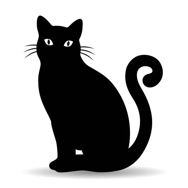 Illustration Svart Katt Vit Bakgrund — Stock vektor