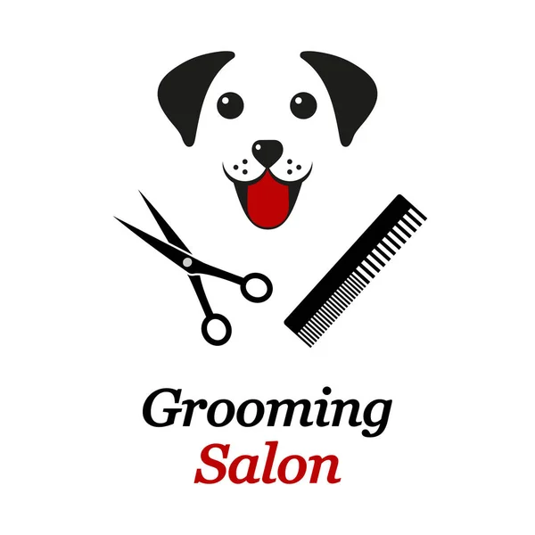 Dog Grooming Logo Dog Head Comb Scissors White Background — Stock Vector