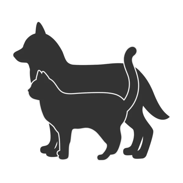 Beyaz Arka Planda Bir Kedi Bir Köpeğin Çizim Silueti — Stok Vektör