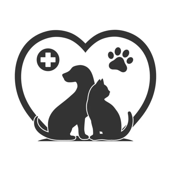 Απεικόνιση Ενός Σκύλου Και Μιας Γάτας Στο Φόντο Μιας Καρδιάς — Διανυσματικό Αρχείο