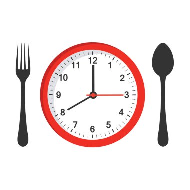 Beyaz arkaplanda izole edilmiş saat simgesindeki mobil uygulama logosu yemek zamanı.