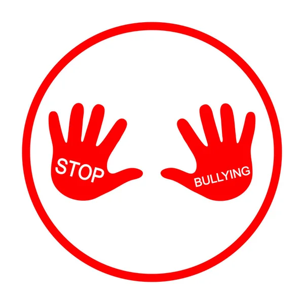 Stop Segno Bullismo Mani Cerchio Rosso Uno Sfondo Bianco — Vettoriale Stock