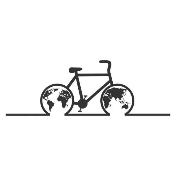 Weltfahrradtag Fahrrad Mit Einem Planeten Auf Weißem Hintergrund — Stockvektor