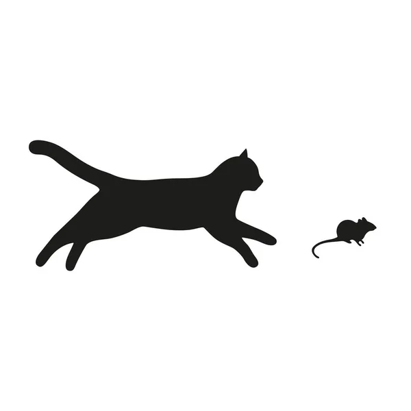 Illustratie Van Een Kat Loopt Een Muis Een Witte Achtergrond — Stockvector