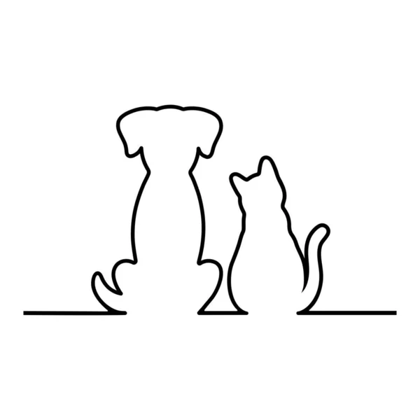 Beyaz arka planda bir kedi ve köpeğin doğrusal çizimini göster