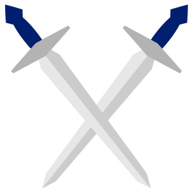 X şeklinde kesişen iki ortaçağ kılıcının izole vektör simgesi. Bu savaş sembolü savaş amblemleri, düello simgeleri, oyun araçları ve başarı rozetleri için mükemmeldir.