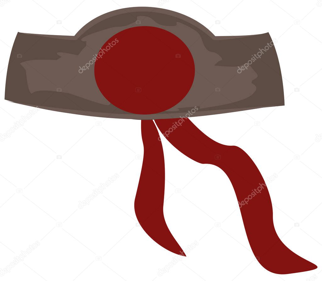 Isolated vector icon of a stylized Japanese Hachimaki (headband) with a central red Hinomaru-inspired disc. This ninja-themed element is perfect for Scout rank symbols, martial arts badges, and gaming UI