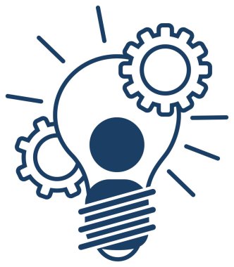 İnsan İcat Simgesi Vektörü. Yaratıcı fikirler, problem çözme, insan odaklı tasarım veya şeffaf bir arkaplanda araştırma ve geliştirme süreci için izole edilmiş koyu mavi sembol