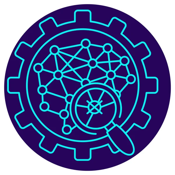 Al Model Teşhis simgesi. Yuvarlak mavi arkaplanda ince çizgi çizimi. Bir yapay zeka modelinin mantığını saptamak ve kontrol etmek için kullanılan detaylı denetim (büyüteç) ve mekanizmasını sembolize eder