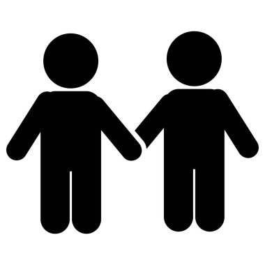 Şeffaf bir arkaplanda el ele tutuşan iki evrensel insan figürünün siyah vektör simgesi. UI / UX ve HR tasarımında ortaklık, takım, işbirliği, toplum, eşitlik ve sosyal bağlantıları sembolize eder